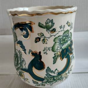 Masons Ironstone Green Chartreuse Hand Painted Small 4.5"  Vase or Plant Pot G3