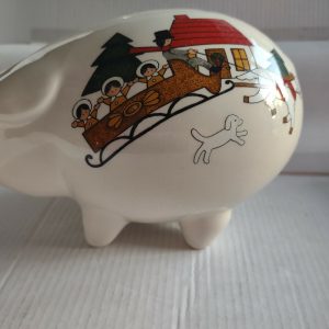Masons Ironstone  Christmas Village Pig Money Bank Hand Painted