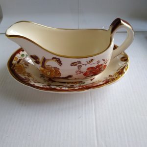 Masons Ironstone Brown Velvet Sauce/Gravy Boat & Plate  Hand Painted