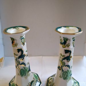 Masons Ironstone Green Chartreuse  6.5 " Pair of Candlesticks