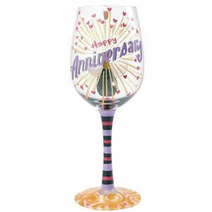 Lolita Unique Happy Anniversary Wine Glass Hand Painted Wedding Gift Box