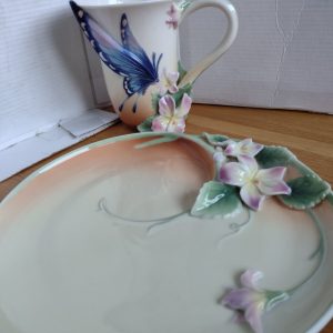 Franz Porcelain Blue Butterfly Coffee And Cake Set Very Hard To Find