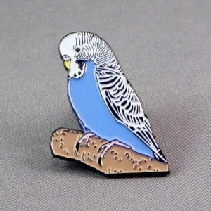 BLUE + WHITE BUDGIE BIRD PIN BADGES