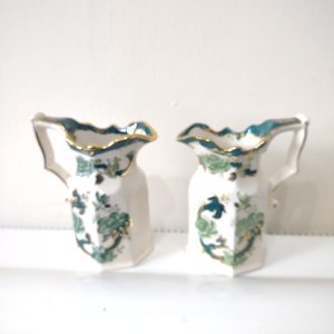 masons green chartreuse Pair Of Gothic Jugs Approx 4.5"